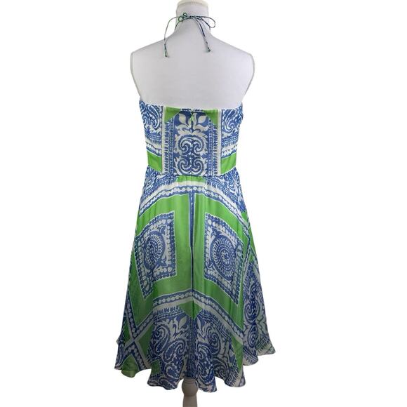 Vineyard Vines 100% Silk Halter Dress Size 4 Fit & Flare Handkerchief Hem Boho - Picture 6 of 12